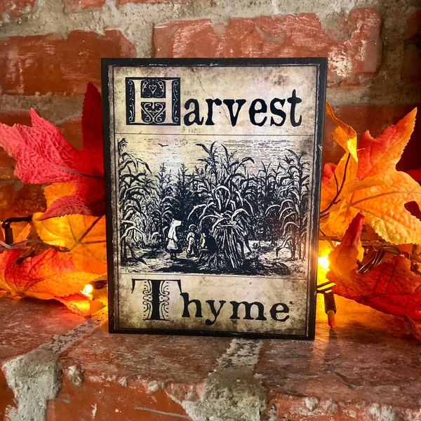 Primitive Thanksgiving Wood Block Sign; Rustic Country Harvest Thyme Sign; Farmhouse Fall Mantel Decor; Thanksgiving Fall Home Decorations