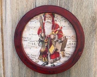 Handmade Vintage Old World Santa Claus Framed Wall Art | Country Christmas Santa Home Decor | Santa Lover Gift | Cottagecore Christmas