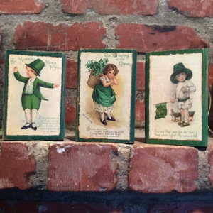 Vintage St. Patrick's Day Wood Blocks Vintage Farmhouse St. Patrick's Day Signs Primitive St. Patrick's Day Shelf Sitters image 1