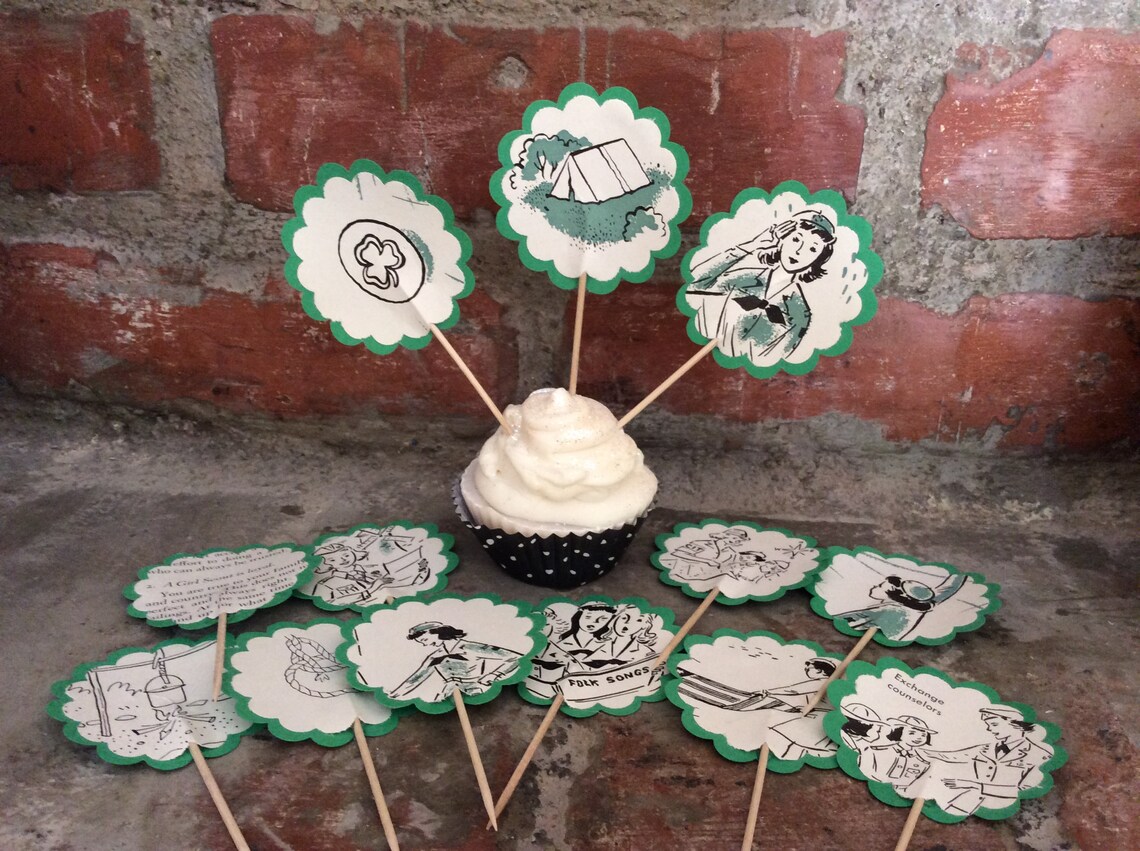Vintage Girl Scout Cupcake Toppers Girl Scout Party Etsy