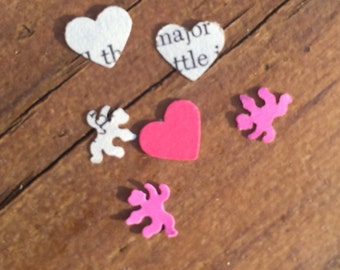 Valentine Confetti, Mini Valentines Day Confetti, Cupid and Heart Card Confetti; Valentines Day PartyTable Confetti; Farmhouse Valentine