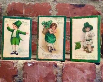 Vintage St Patricks Wood Block Decor, Farmhouse Irish Shelf Sitter, Primitive St Patricks Day Sign, Rustic Irish Gift