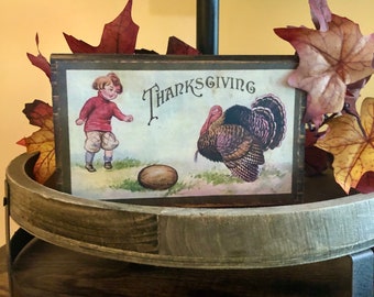 Thanksgiving Home Decoration; Thanksgiving Turkey Football Wood Block; Thanksgiving Fall Tier Tray Sign; Thanksgiving Hostess Gift