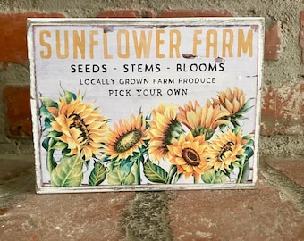 Rustic Sunflower Wood Shelf Sitter: Chippy Farmhouse Decor
