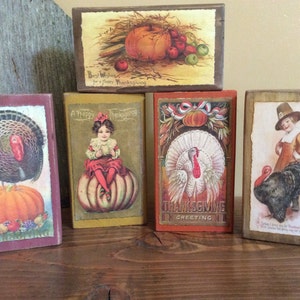 Vintage Thanksgiving Wood Block: Rustic Handmade Fall Decor
