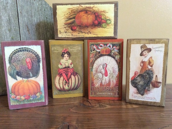 Primitive Thanksgiving Wood Blocks Rustic Thanksgiving Etsy