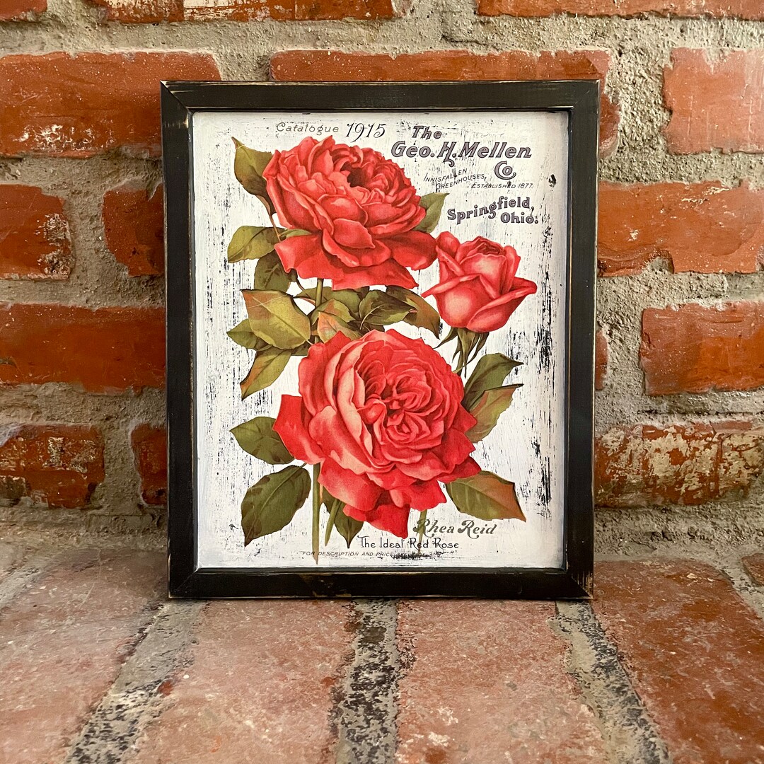 Vintage Red Rose Flower Sign: Cottage Chic Floral Decor - Etsy