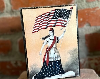Lady Liberty Wood Block: Vintage Americana 4th of July Decor