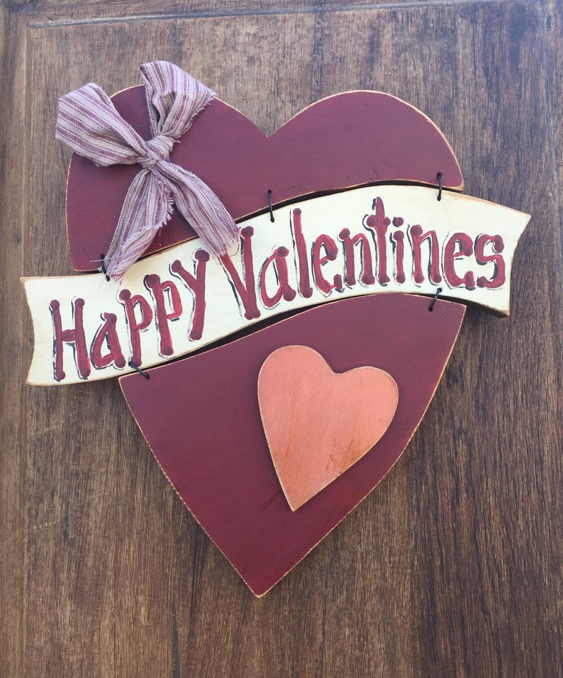 Primitive Wooden Valentine Heart Valentine S Day Decorations Valentine S Day Door Hanger Valentine S Day Gifts