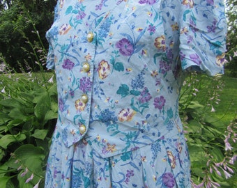 VIOLETS ARE BLUE 80s long blue floral summer dress,retro dress,day dress,Jamie Brooke maxi dress,purple flowers dress,large dress size 10