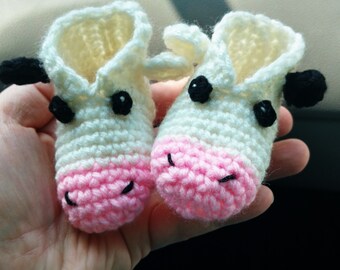 Baby Girls Boys Moo Cow Soft Soled Slip On Booties Pink 3-6 Months