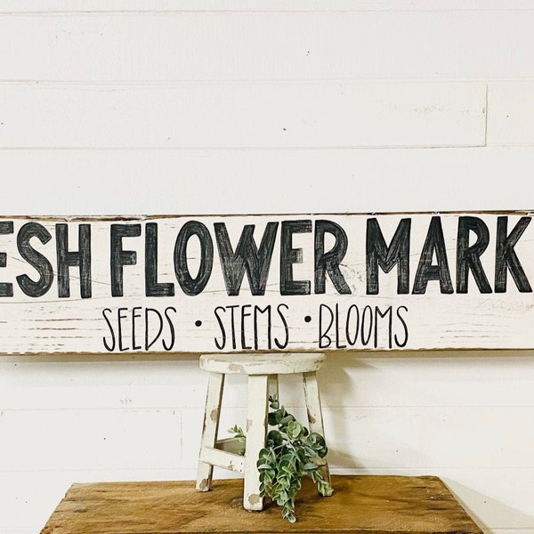 Fresh Flower Market Sign, Primitive Garden Patio Sign, Fresh Flowers Sign, Flower Lover Gift For Gardener, Housewarming Gift, Farmhouse Sign