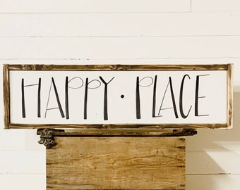 Happy Place Master Bedroom Wall Art, This Is Our Happy Place Word Art Quote, Modern Farmhouse, Housewarming Gift, Above Bed Wood Sign