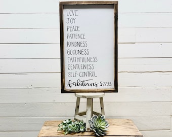 The Fruit Of The Spirit Wood Sign With Scripture, Galatians 5 22 23, Love Joy Peace, Patience Bible Verse Art, Christian Housewarming Gift