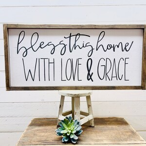 Bless This Home With Love And Grace Wall Art, Housewarming Gift, Family Room Decor, Entryway Wall Art, Christian Wall Decor, Christian Gift