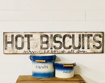 Hot Biscuits Sign For Farmhouse Kitchen Decor Sign For Diner Country Kitchen Housewarming Gift Rustic Distressed Wood Sign Vintage Sign