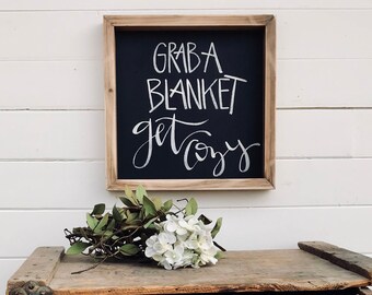 Grab A Blanket Get Cozy Sign, Fall Outdoor Wedding Decor, Get Cozy Decor For Blanket Ladder Or Blanket Basket, Farmhouse Living Room