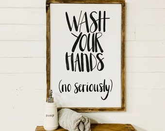 Wash Your Hands Bathroom Humor Wood Sign, Funny Wash Your Hands Kids Bathroom Decor, Bathroom Quote, Farmhouse Bathroom, housewarming Gift