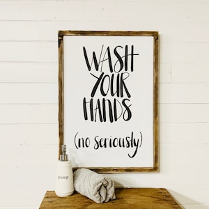 Wash Your Hands Wood Sign For The Bathroom, Funny Restroom Wall Art, Guest Bath Wall Decor, Present For Mom, Housewarming Gift