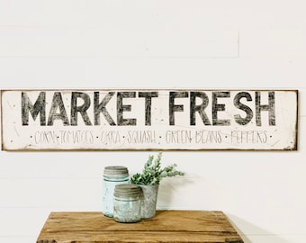 Customizable Market Fresh Rustic Wood Sign, Vintage Style Farmhouse Kitchen Wall Art, Old Looking Pantry Wall Decor, Housewarming Gift