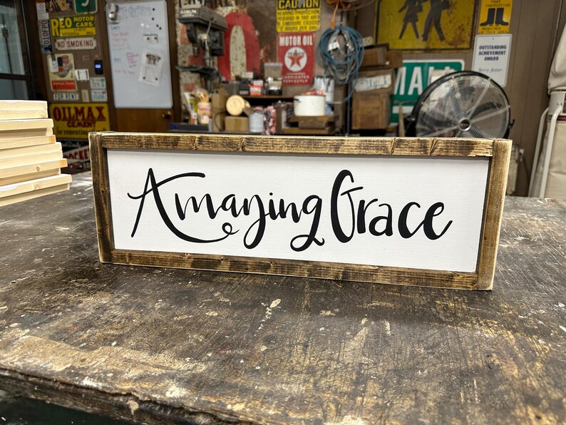 Amazing Grace Hymn Lyric Sign With Frame, Christian Wall Art for Living