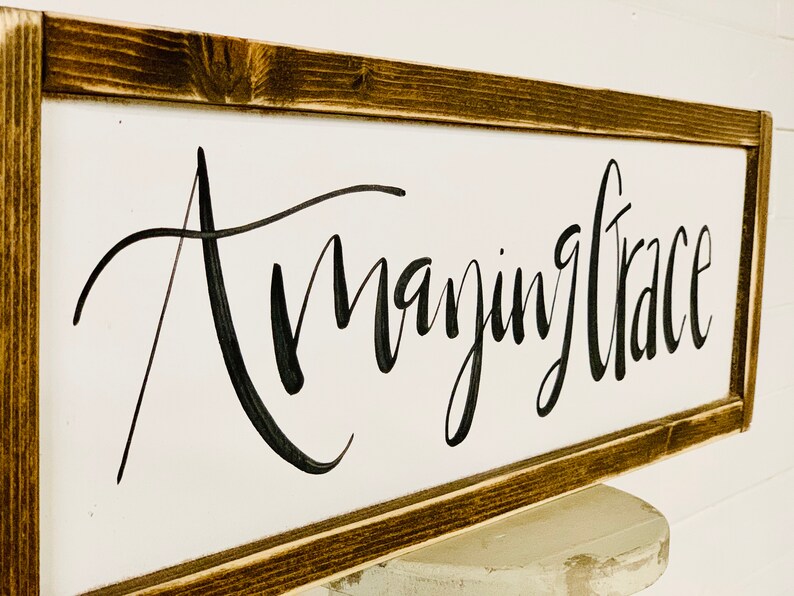 Amazing Grace Hymn Lyric Sign With Frame, Christian Wall Art for Living