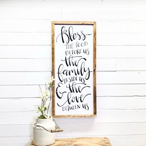 Bless The Food Before Us The Family Beside Us And The Love Between Us Wood Sign, Christian Gift, Prayer Dining Room Wall Art Kitchen Decor