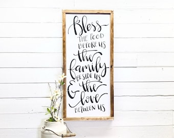 Bless The Food Before Us The Family Beside Us And The Love Between Us Wood Sign, Christian Gift, Prayer Dining Room Wall Art Kitchen Decor