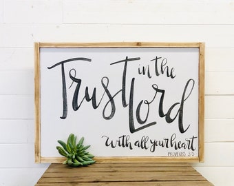 Trust in the Lord With All Your Heart Proverbs 3 5 Bible Verse Wall Art, Christian Gift, Bible Scripture Rustic Wall Decor, Baptism Gift