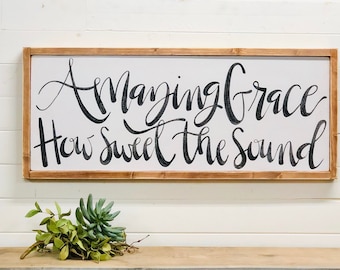 Amazing Grace How Sweet The Sound Wood Sign, Old Hymn Wall Art, Christian Gift For Mom, Amazing Grace Quote Wall Decor, Christian Wall Art