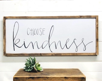 Choose Kindness Inspirational Wood Sign, Large Horizontal Framed Kindness Wall Decor, Classroom Kindness Gallery Wall, Gift For Teacher