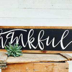 Thankful Sign With Wood Frame For Sitting On Mantle, Over The Door Decor, Cursive Thankful Sign, Gratitude Gallery Wall, Christian Gift