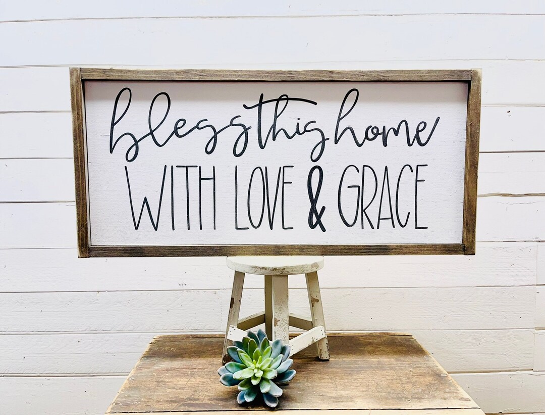 Bless This Home With Love and Grace Wall Art, Housewarming Gift, Family ...