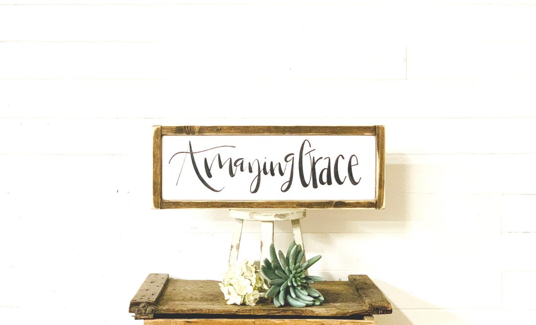 Amazing Grace Hymn Lyric Sign With Frame, Christian Wall Art for Living