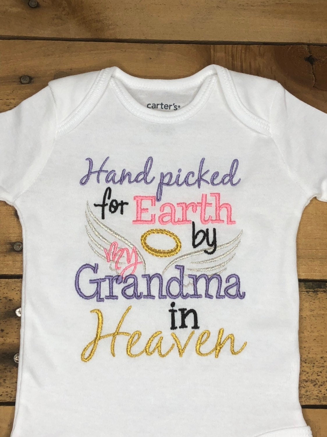 Embroidered Bodysuit Handpicked for Earth by my Grandma in Heaven Han…