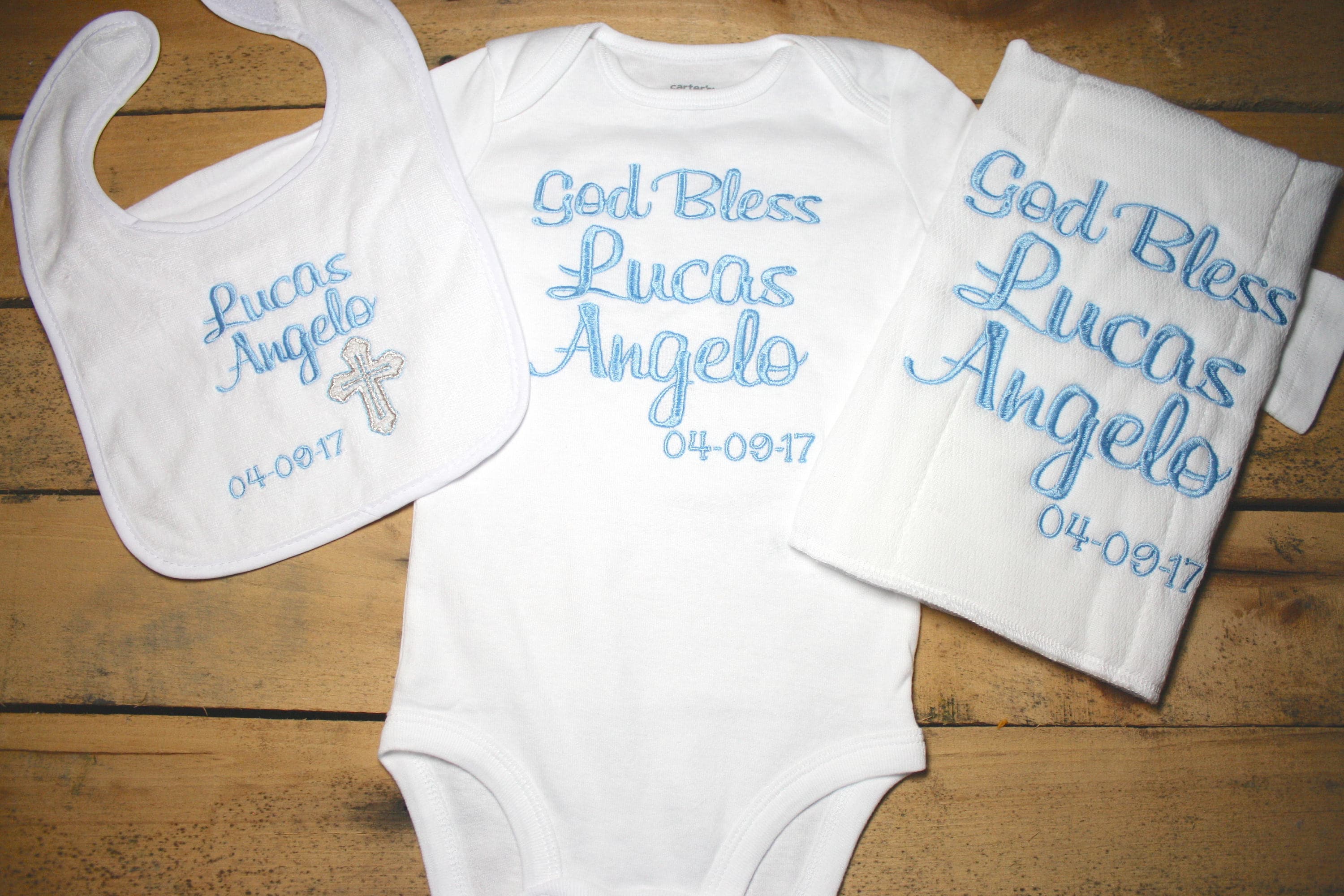 Embroidered Bodysuit God Bless Personalized Customized Christian Bapt…