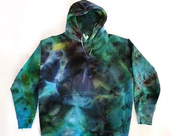 Size Large Heavyweight Forest Green Ice Blend Camo Unisex Tie Dye Hoodie | mens womens unisex sweater handmade hippie camouflage winter wear