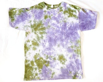 Youth XL Purple and Green Unisex Tie Dye Shirt | boys girls mens womens gift handmade genderqueer hippie boho summer festival galaxy scrunch