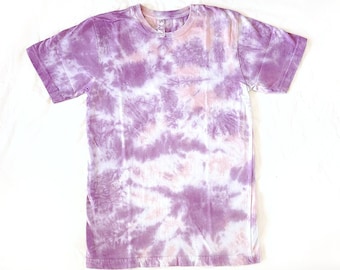 Size Small Ethically Sourced Purple and Pink Scrunch/Crinkle Unisex Tie Dye Shirt | hippie boho style mens womens gift handmade hand dyed