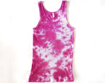 Feminine Fit Size XL Pink Scrunch Tie Dye Tank Top | unisex soft lightweight cotton hippie boho womens gift summer festival handmade apparel