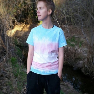 Trans Pride Flag Unisex Tie Dye T Shirt | Customizable Pattern | Sizes Adult S-6XL Available