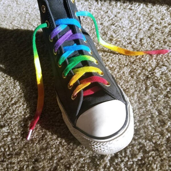 Rainbow Gay Pride Flag Tie Dye Cotton Shoelaces | Choice of Length and Style