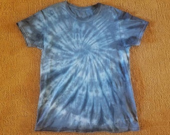 Size Medium: Monochrome Blue-Gray Spiral Unisex Tie Dye T Shirt