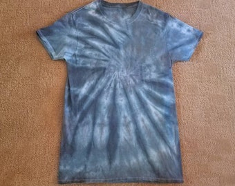 Size Small: Monochrome Blue/Gray Spiral Unisex Tie Dye T Shirt