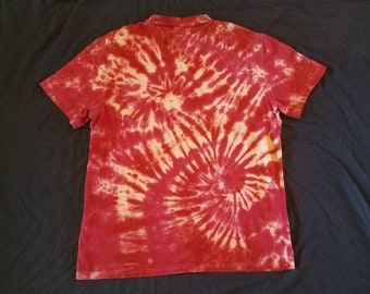 Large/Slim XL: Red, Pink & Orange V Neck Tie Dye T Shirt | Super Soft and Stretchy, Slim Fit XL