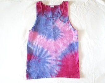 Medium Purple and Pink Double Spiral Hand Dyed Unisex Tie Dye Tank Top | handmade hippie boho summer music festival mens womens top gift