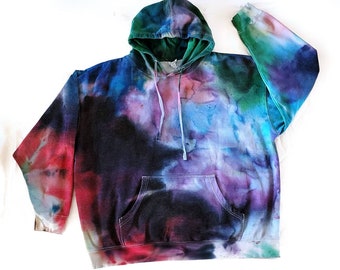 2XL Rainbow Galaxy Ice Unisex Tie Dye Pullover Hoodie | trippy hippie abstract mens womens gift sweater weather plus size handmade space top