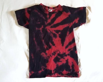 Youth Small Red and Black Unique Scatter Unisex Tie Dye Shirt | handmade hand dyed 100% cotton kinds tee girls boys gift soft casual top