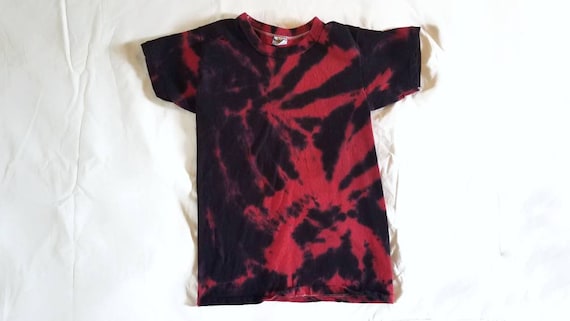 Youth Small Red and Black Unique Scatter Unisex Tie Dye Shirt | handmade hand dyed 100% cotton kinds tee girls boys gift soft casual top