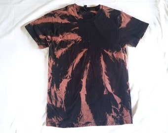 Tamaño pequeño unisex tie dye Bleach Dye Camisa / hecho a mano diseñado efecto de descarga inversa rayos de sol gótico grunge streetwear único spiral sun